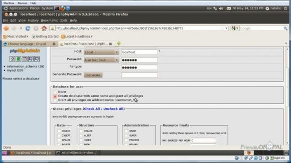 Create a new MySQL database and user in phpMyAdmin