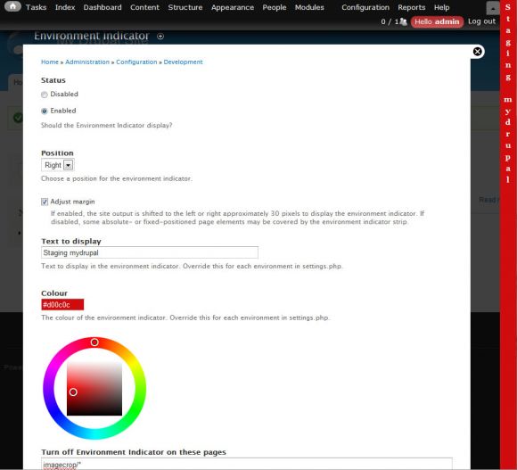 Environment indicator configuration